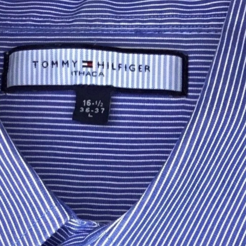 Tommy Hilfiger Men's Pinstriped Oxford Shirt Blue White Button down Shirt